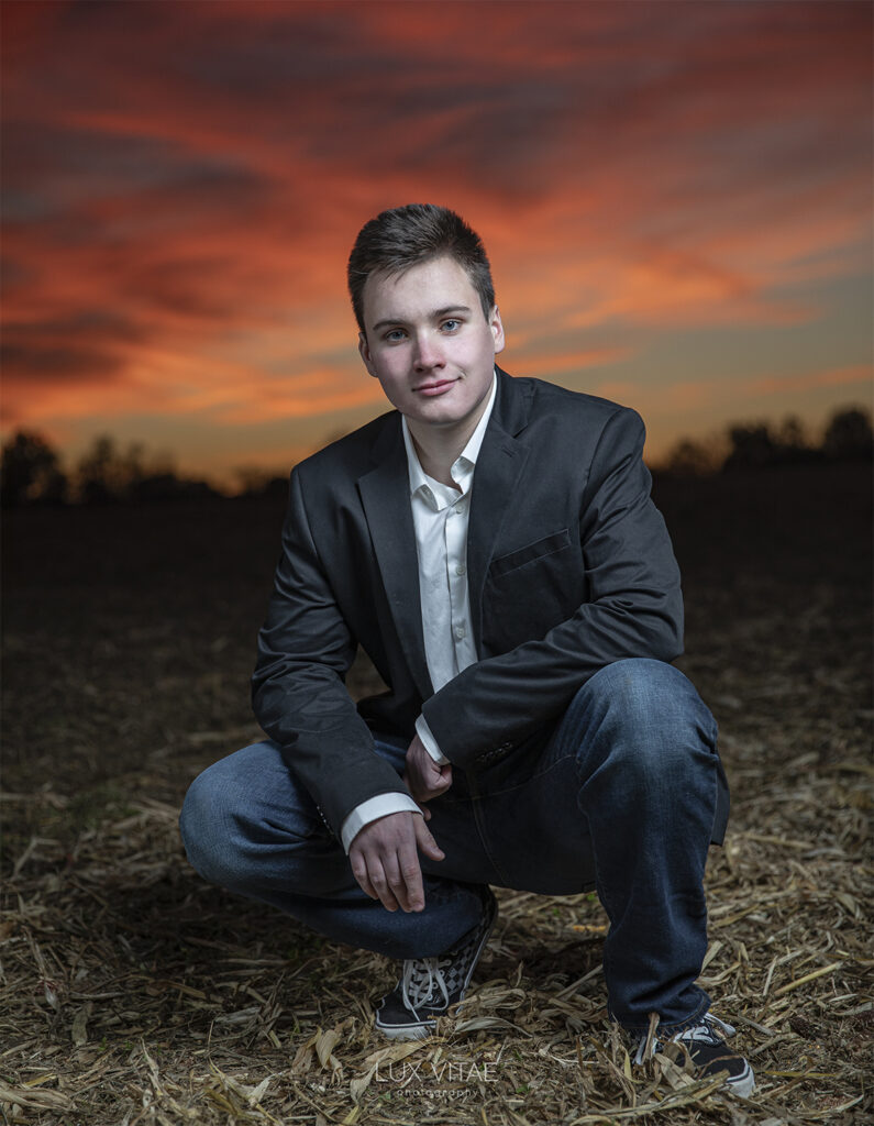 High school senior Caydn during portrait session in Lancaster, captured by Lux Vitae Photography.