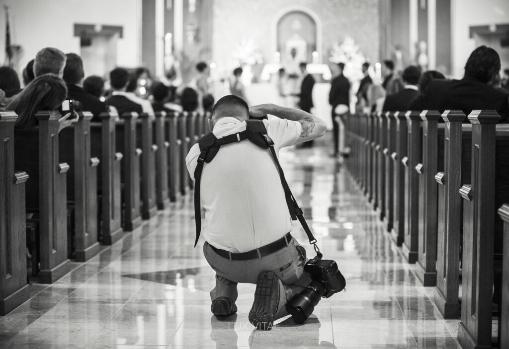 Behind-the-scenes photo of Howie from Lux Vitae Photography capturing wedding moments in Central Pennsylvania.